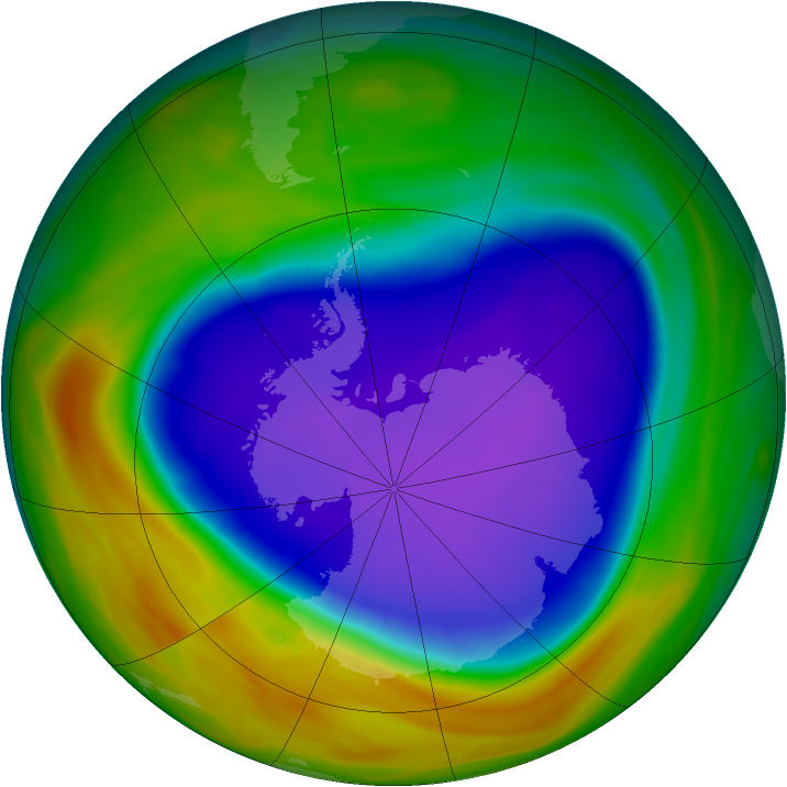 Antarctic ozone map for 01 October 2005